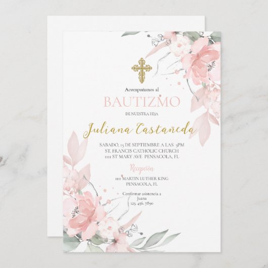 Roze blos bloesemdoop en espanol kaart (Voorkant / Achterkant)