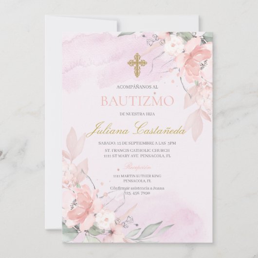 Roze blos bloesemdoop en espanol kaart (Voorkant)