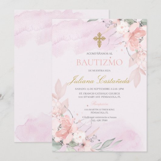 Roze blos bloesemdoop en espanol kaart (Voorkant / Achterkant)