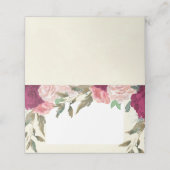 Roze blos bordeaux bloemenivoor bruiloft placecard plaatskaartje (Buitenkant ongevouwen)