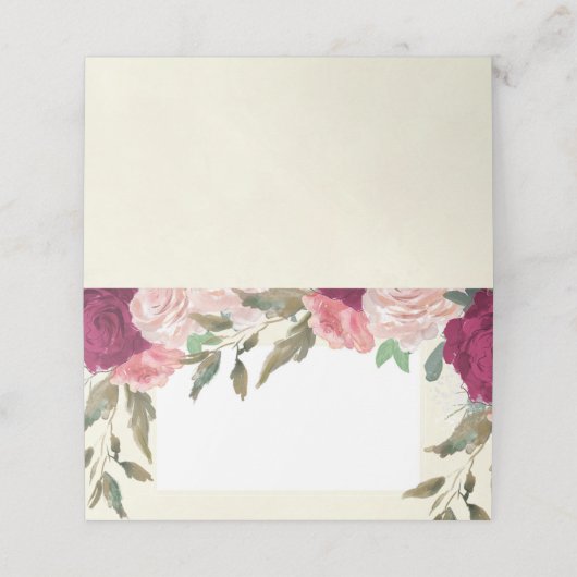 Roze blos bordeaux bloemenivoor bruiloft placecard plaatskaartje (Buitenkant ongevouwen)