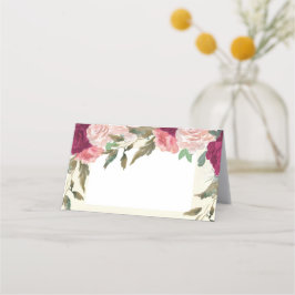 Roze blos bordeaux bloemenivoor bruiloft placecard plaatskaartje