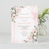 Roze blos eerste quinceanera uitnodiging (Staand voorkant)