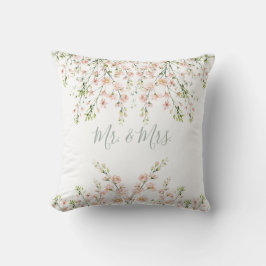 Roze blos Mr en Mrs bloemige naam wilde bloemen Kussen