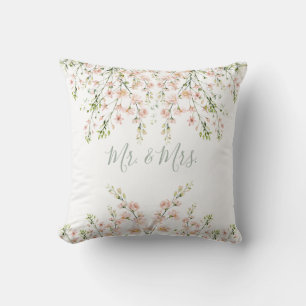Roze blos Mr en Mrs bloemige naam wilde bloemen Kussen