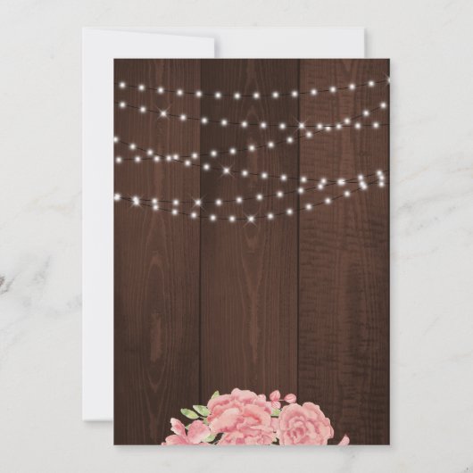 Roze blos roos pioenen rustieke repetitie diner kaart (Achterkant)