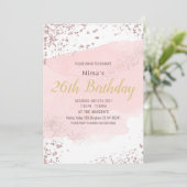 Roze blos waterkleurstreek met glitter kaart (Staand voorkant)