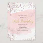 Roze blos waterkleurstreek met glitter kaart (Voorkant / Achterkant)