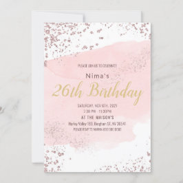 Roze blos waterverfstreek met glitter kaart