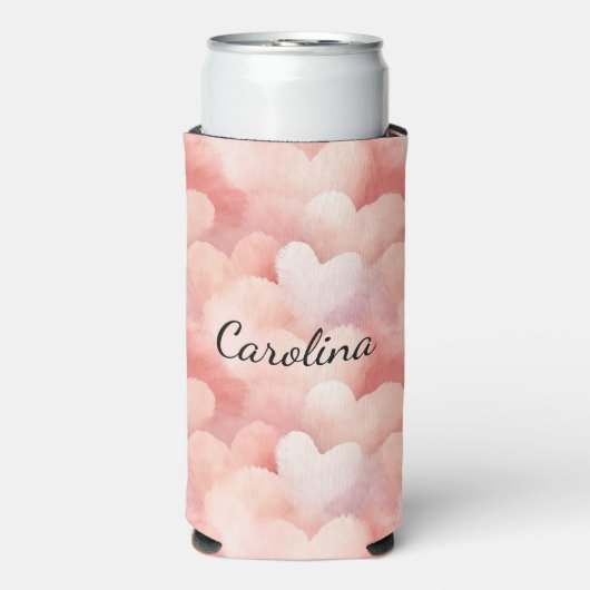 Roze Blos Witte Harten Seltzer Blikjeskoeler (Seltzer Voorkant)