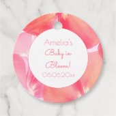 Roze Blossom Baby in Bloom Baby shower Bedankjes Labels (Voorkant)