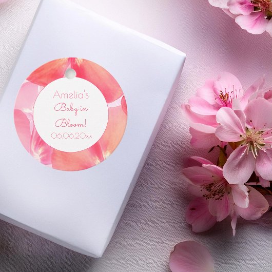 Roze Blossom Baby in Bloom Baby shower Bedankjes Labels