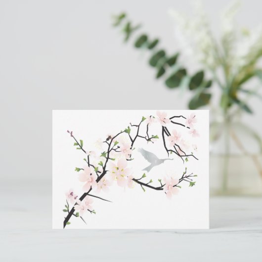 Roze Blossom Bird Briefkaart (Staand voorkant)