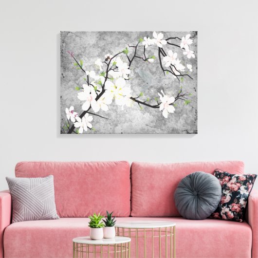 Roze Blossom Bird Canvas Afdruk (Insitu (Woonkamer))