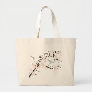 Roze Blossom Bird Grote Tote Bag