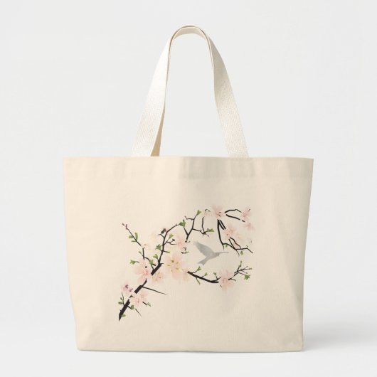 Roze Blossom Bird Grote Tote Bag (Voorkant)