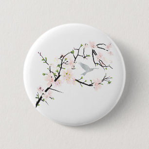 Roze Blossom Bird Ronde Button 5,7 Cm