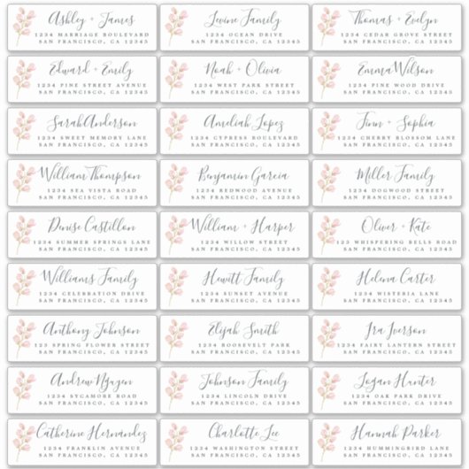 Roze Blossom Bruiloft Gast Adresetiketten Sticker (Voorkant)