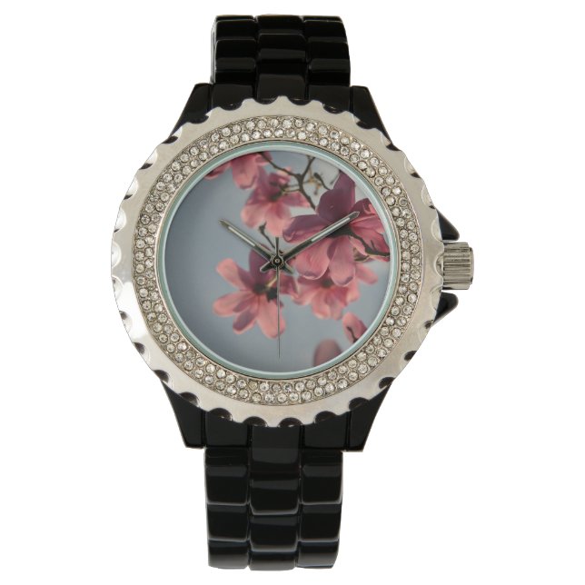 Roze Blossom Foto Horloge (Voorkant)