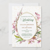 Roze Blossom Oval Gold Lijst Weddenschap Kaart (Voorkant)