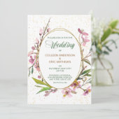 Roze Blossom Oval Gold Lijst Weddenschap Kaart (Staand voorkant)