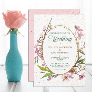 Roze Blossom Oval Gold Lijst Weddenschap Kaart