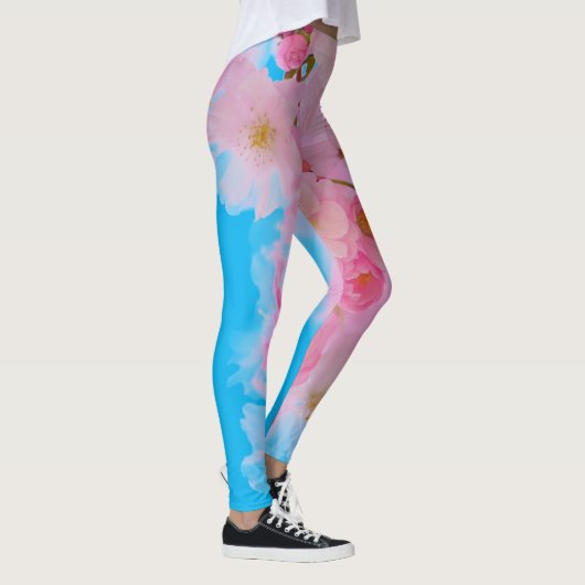 Roze Blossom Sky Blue Yoga Leggings (Rechts)