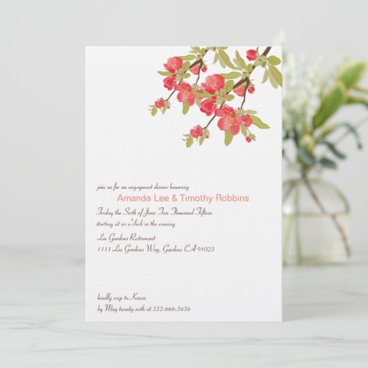 Roze Blossom Wedding Engagement Party nodigt uit Kaart (Staand voorkant)