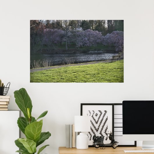  roze blote bomen Pond Poster (Thuiskantoor)