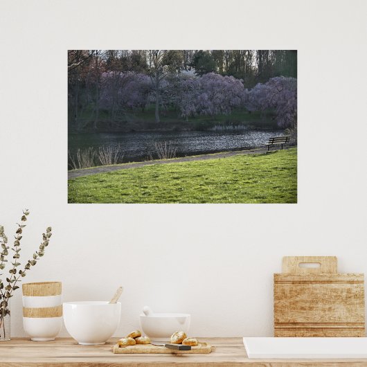  roze blote bomen Pond Poster (Keuken)