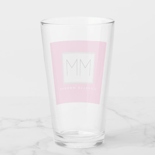 Roze blote monogram Moderne Minimale Naam Initiale Glas (Achterkant)