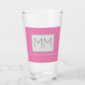 Roze blote monogram Moderne Minimale Naam Initiale Glas (Voorkant)