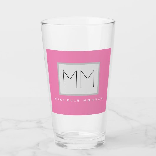 Roze blote monogram Moderne Minimale Naam Initiale Glas (Voorkant)