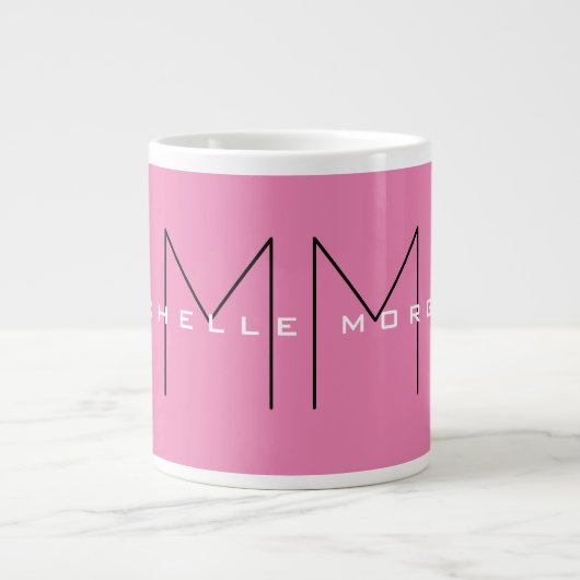 Roze blote monogram Moderne Minimale Naam Initiale Grote Koffiekop (Voorkant)