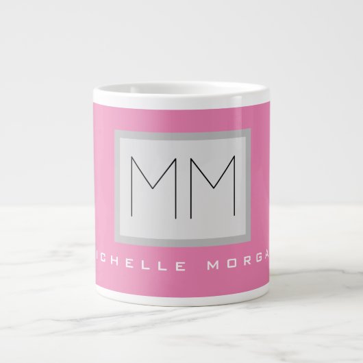 Roze blote monogram Moderne Minimale Naam Initiale Grote Koffiekop (Voorkant)