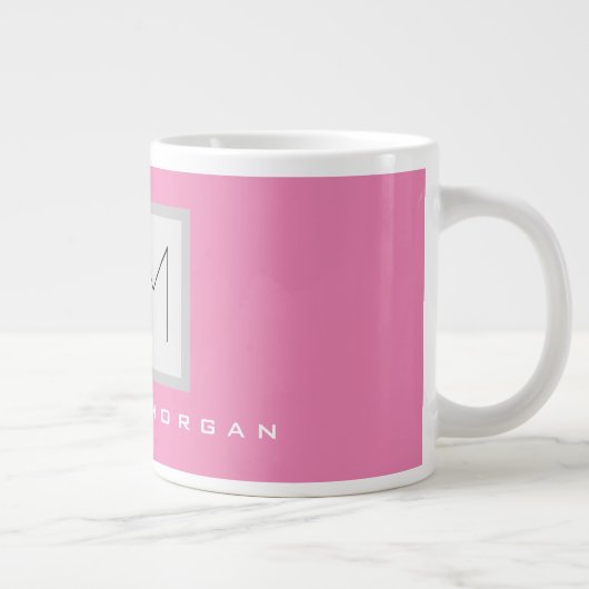 Roze blote monogram Moderne Minimale Naam Initiale Grote Koffiekop (Rechts)