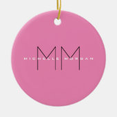 Roze blote monogram Moderne Minimale Naam Initiale Keramisch Ornament (Voorkant)