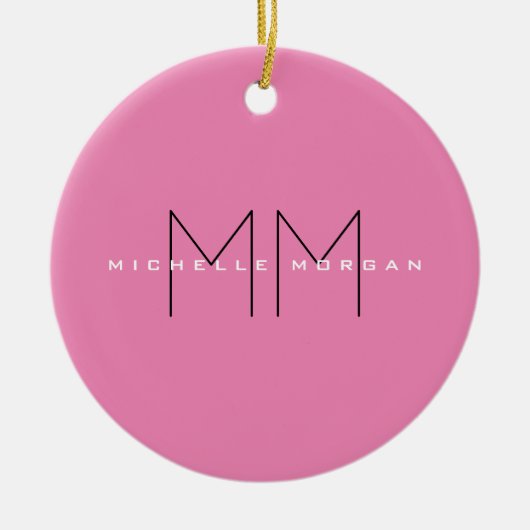 Roze blote monogram Moderne Minimale Naam Initiale Keramisch Ornament (Voorkant)