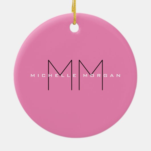 Roze blote monogram Moderne Minimale Naam Initiale Keramisch Ornament (Achterkant)