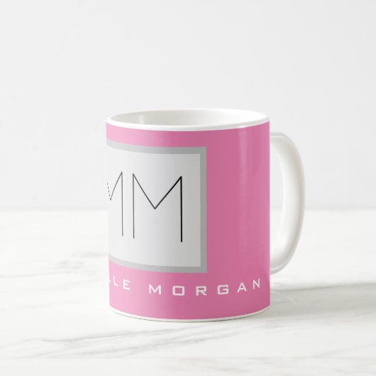 Roze blote monogram Moderne Minimale Naam Initiale Koffiemok (Voorkant rechts)