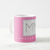 Roze blote monogram Moderne Minimale Naam Initiale Koffiemok (Voorkant links)