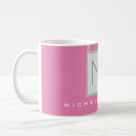 Roze blote monogram Moderne Minimale Naam Initiale Koffiemok (Links)