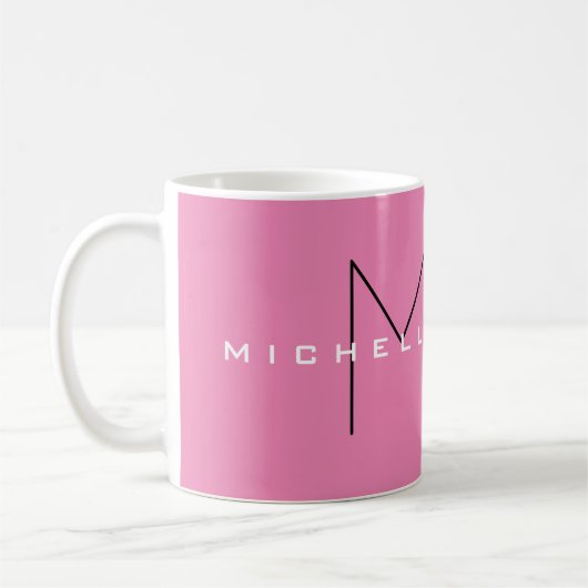 Roze blote monogram Moderne Minimale Naam Initiale Koffiemok (Links)