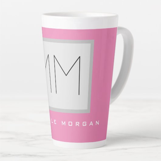 Roze blote monogram Moderne Minimale Naam Initiale Latte Mok (Rechterhoek)