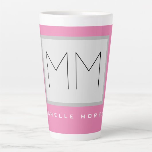 Roze blote monogram Moderne Minimale Naam Initiale Latte Mok (Voorkant)