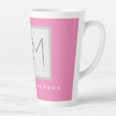 Roze blote monogram Moderne Minimale Naam Initiale Latte Mok (Rechts)
