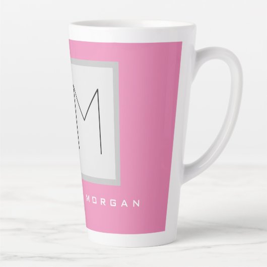Roze blote monogram Moderne Minimale Naam Initiale Latte Mok (Rechts)