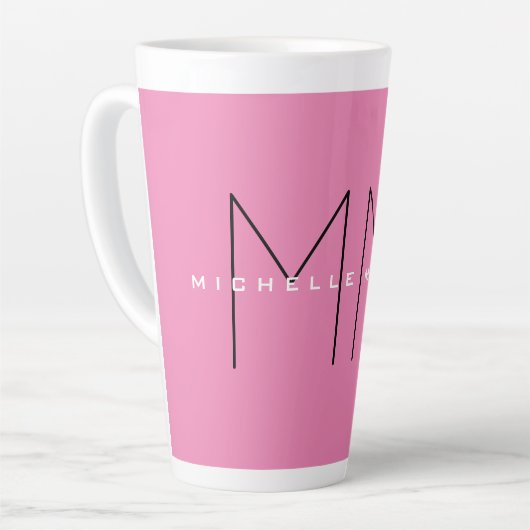 Roze blote monogram Moderne Minimale Naam Initiale Latte Mok (Linkerhoek)
