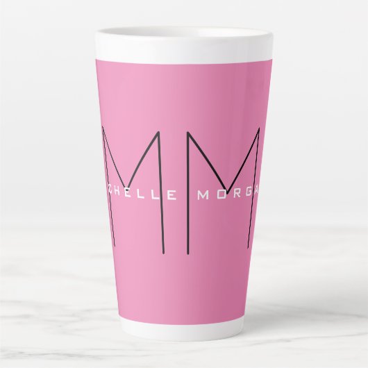 Roze blote monogram Moderne Minimale Naam Initiale Latte Mok (Voorkant)