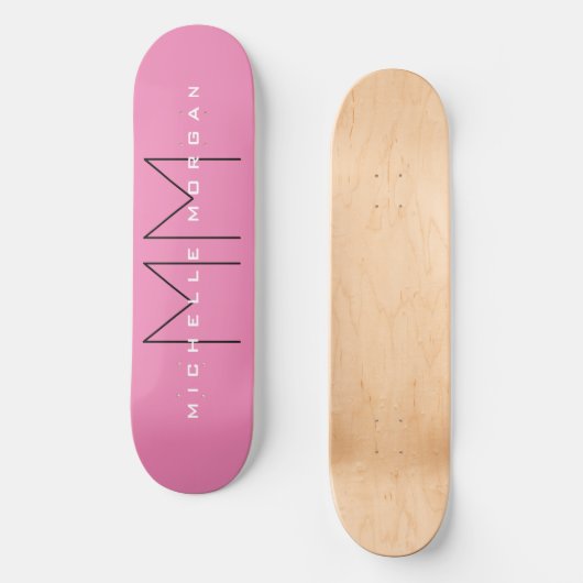 Roze blote monogram Moderne Minimale Naam Initiale Persoonlijk Skateboard (Voorkant)